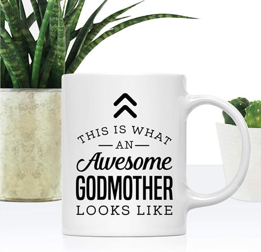 Andaz Press 11oz. Ceramic Coffee Tea Mug Thank You Gift, This is What an Awesome Godmother Looks Like, 1-Pack, Birthday Christmas Gift Ideas Coworker Him Her, Includes Gift Box