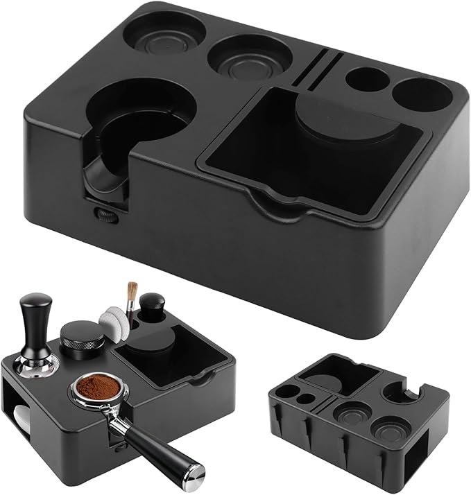 Espresso Tamping Station 10-in-1 - Knock Box Organizer for 51-58mm Portafilter (Black)