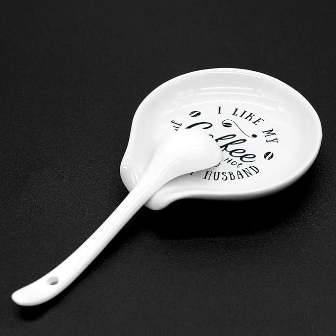 Funny Coffee Ceramic Coffee Spoon Holder-Coffee Spoon Rest -Coffee Bar Spoon holder -Coffee Lovers Gift for Women Men (I Like My Coffee Hot Just Like My Husband)