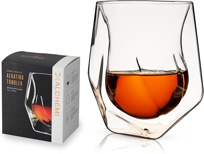 Viski Aerating Whiskey Tumbler, Whiskey Tasting Glass, Double Walled Snifter, Specialty Bourbon Tumbler, Clear Glass, Dishwasher Safe, 6 Oz, Set of 1