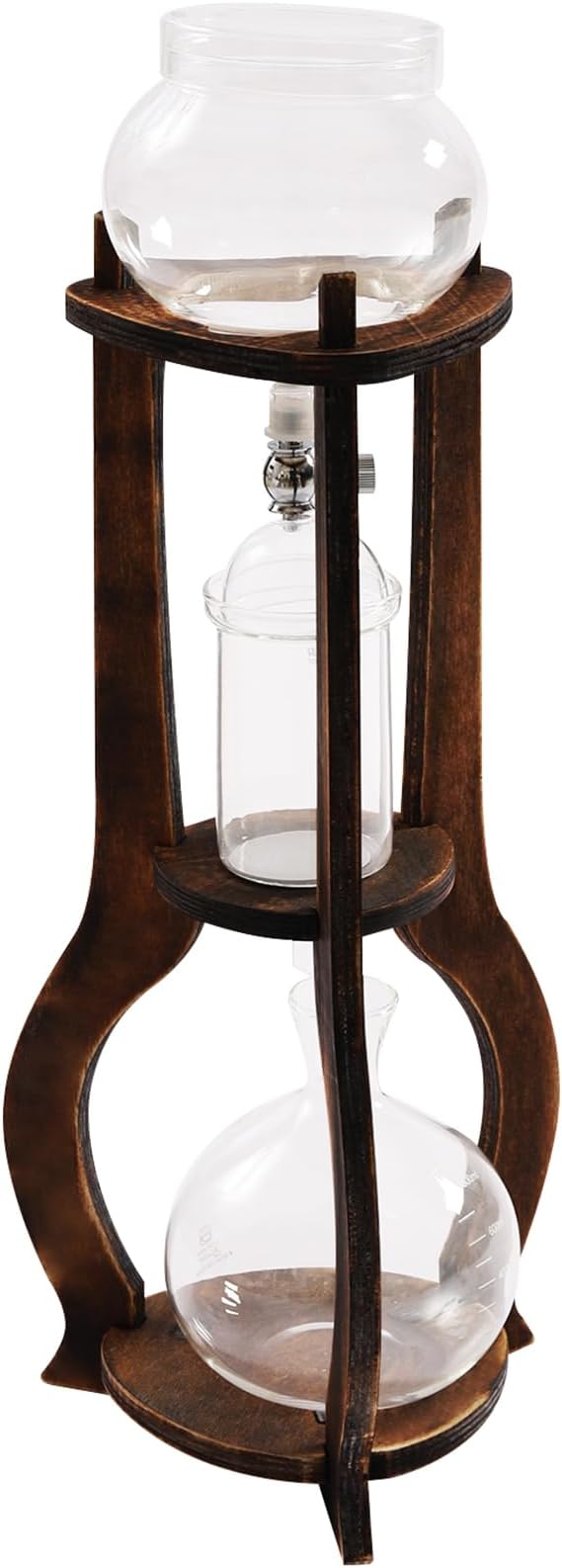 Tower Cold Brew Coffee Maker with Wood Tripod Stand, Adjustable Copper Drip Speed Valve, Ice Coffee Machine for Home, Coffee Shops, Cafes, Offices, Makes 6-8 Cups (Brown)