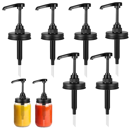 Yuanan 6 PCS 16 Oz Stainless Steel Mason Jar Soap Dispenser Pump Lid, Leak-Proof Coffee Syrup Pump Dispenser Rustproof Kitchen Soap Dispensers Reusable for Kitchens, Bathrooms-Black