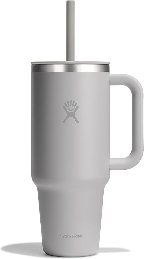 Hydro Flask Travel Tumbler with Handle, Lid and Straw - Insulated Stainless Steel in 40 Oz Tonal Birch Gray