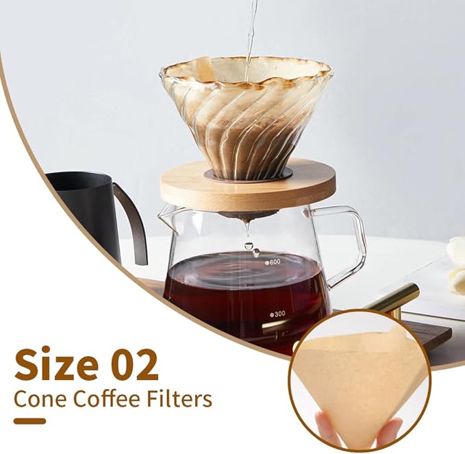 FsLvniu Coffee Filters, Size 02 Unbleached Coffee Filters, 200 Count Disposable Natural Paper Filters 2-4 Cup, 02 Cone For Pour Over and Drip Coffee Maker