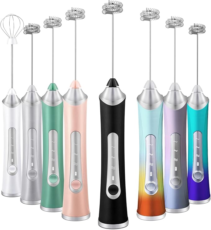 Rechargeable Milk Frother Handheld For Coffee,3 Speeds Frother Wand With Stand, Batidora De Mano Electrica,Coffee Frother With 2 Heads,Drink Mixer Electric Handheld,Kitchen Essentials (Colorful 1)
