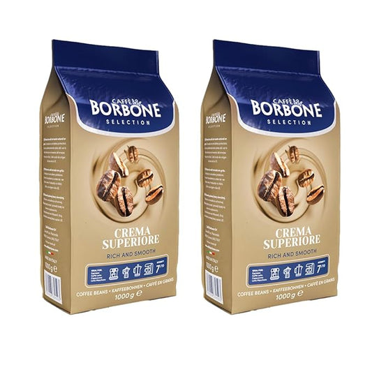 Caffè Borbone, Whole Bean Coffee Blend, Crema Superiore, Medium Roast, Roasted and Freshly Packaged in Italy, 2.2 Pound Bag (Pack of 2)