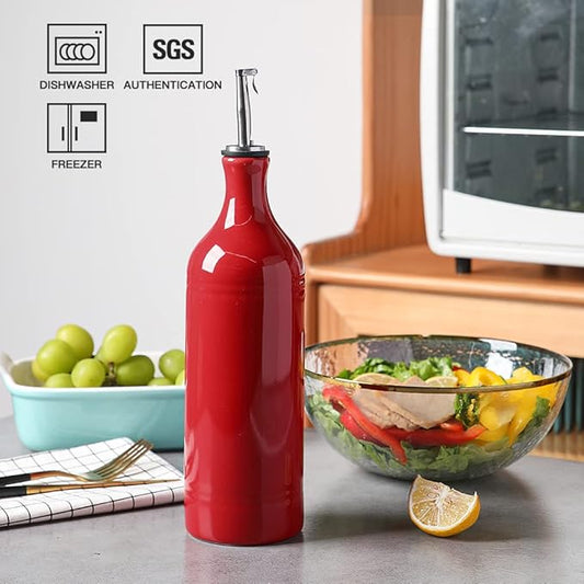Sweejar Large Ceramic Olive Oil Dispenser Bottle, Opaque Oil Cruet Protects to Reduce Oxidation, Suitable for Storage Vinegar, Soy Sauce & Other Liquids, Pack of 1, 24 Fl Oz(Red)