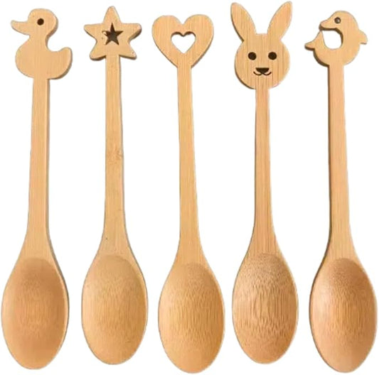 5 PC Bamboo Spoons, 6.3 inch Small Wooden Eating Spoon, Tiny Wood Honey Teaspoon for Coffee and Tea, Ice cream, Little Wooden Spoons For Daily Use