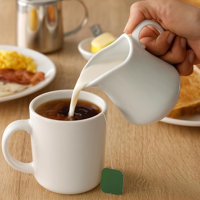 HIC Kitchen Creamer Pitcher With Handle, Fine Porcelain, 8-Ounce Capacity, For Coffee, Tea, Dressings, Sauces