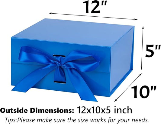 OEMVALATY Blue Gift Box,12x10x5 Inches Gift Boxes with Lids for Presents with Magnetic Closure and Ribbon for Wedding,Storage,Birthday