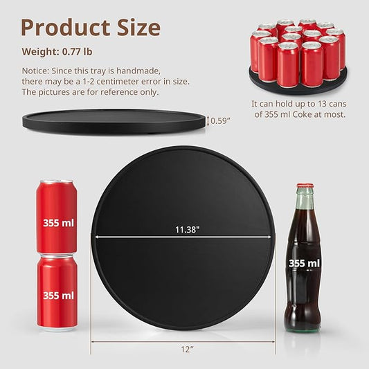 12 Inch Wood Round Tray, Wooden Decorative Serving Coffee Table Tray Centerpiece Candle Holder for Black Kitchen Dining Room Home Decor Coffee Table Decor and Accessories