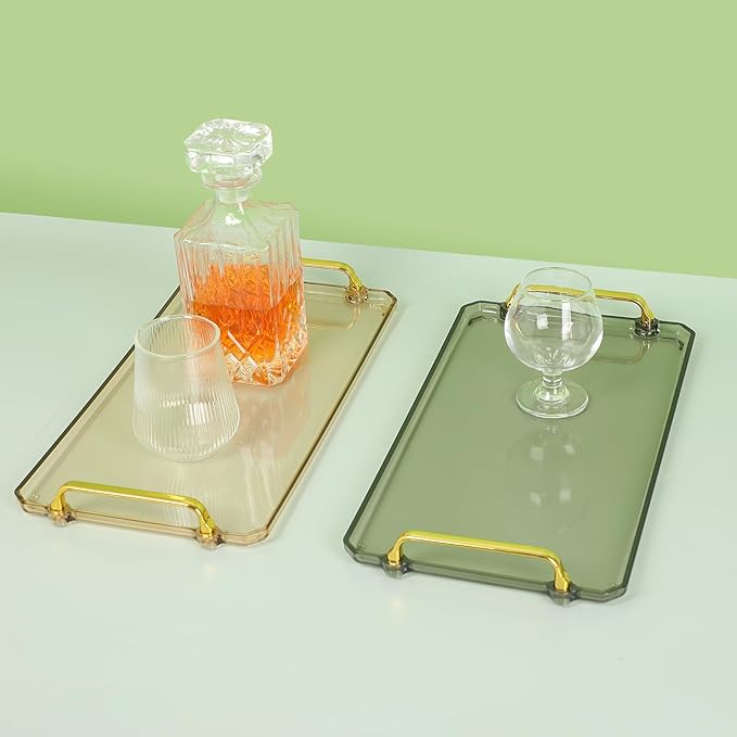 Serving Tray with Handles Serving Tray Valet Tray Plastic Serving Trays for Party, Kitchen, Bathroom, Dessert Table, Cupcake Display, Acrylic Tray for Ottoman Coffee Table, Decorative Trays (Green)