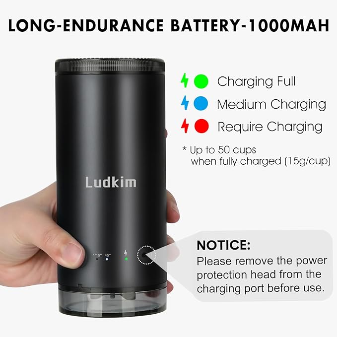 Ludkim Electric Burr Coffee Grinder, 80 Precise Settings Rechargeable Cordless - Conical Stainless Steel Grinder for Espresso, Drip, French Press, Portable for Travel & Home Use