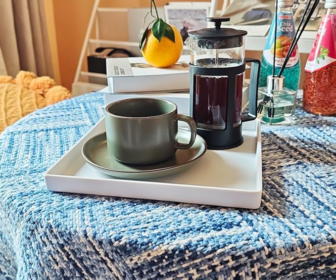 Small Square Serving Tray (9 inch), Durable White Tray for Desserts & Organization, Lightweight for Coffee, Drinks, Party, Seasoning, Perfume and Display.