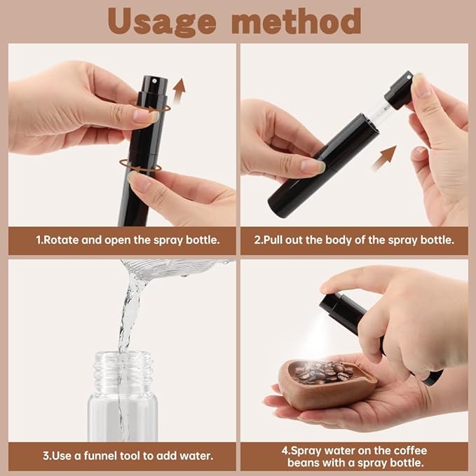 Coffee Bean Dosing Cup,Wood/Ceramic Coffee Dosing Tray Coffees Bean Weighing Tray Weigh Coffees Beans Container,with Spray Bottle Measuring Spoon For Coffe e Or Tea