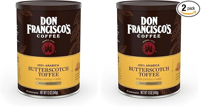 Don Francisco's Butterscotch Toffee Flavored Ground Coffee, 100% Arabica (12 Ounce Can) (Pack of 2)