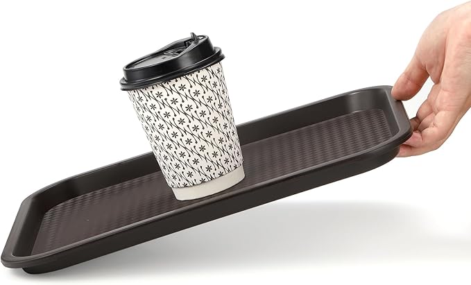 Yarlung 12 Pack Plastic Fast Food Trays, 13.7 x 10.5 Inch Rectangular Cafeteria Trays Restaurant Serving Tray for Coffee Table, Kitchen, Party, Brown