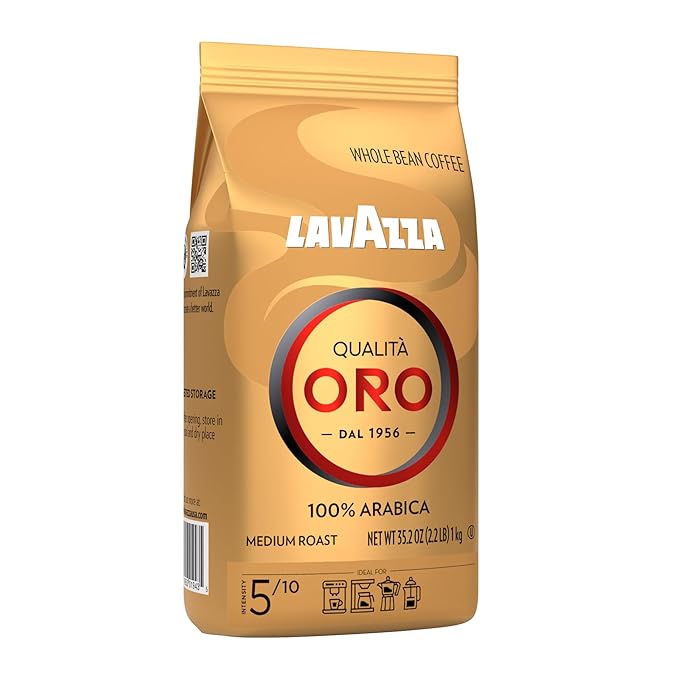 Lavazza Qualità Oro Whole Bean Coffee Blend, Medium Roast, 2.2-Pound Bag (Pack of 6)