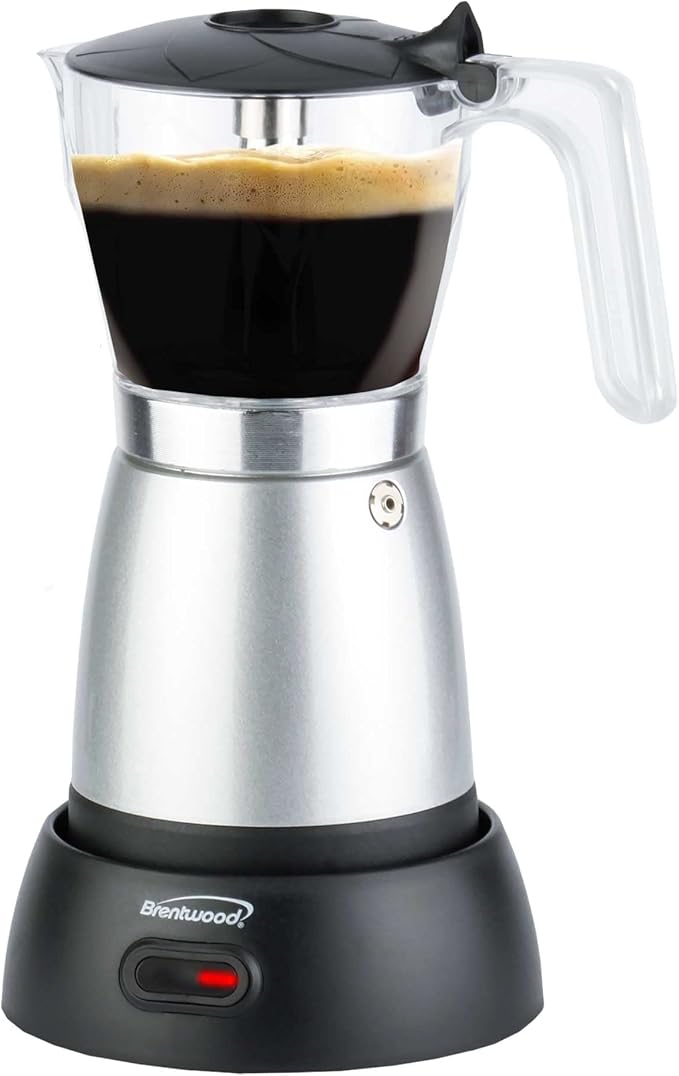 Brentwood TS-119S 550-Watt Cordless Electric Moka Pot Espresso Machine, 6-Servings (Silver)