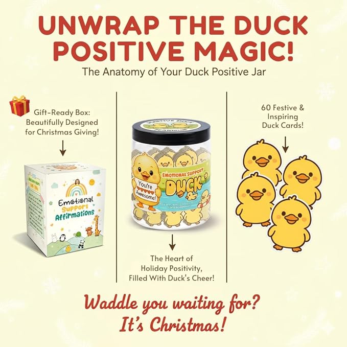 Positive Duck Jar with 60 Daily Affirmation Cards, Emotional Support Gift, Duck Gift for Women, Birthday for Girls, Inspirational Gifts for Women, Back to School Student Present
