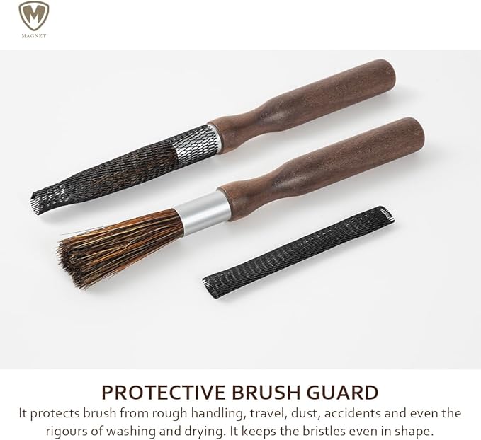 MAGNET Professional Coffee Grinder Cleaning Brush Coffee Brush Handling Accessory Tool Walnut Brush Handle Natural Bristle with magnetic snap for Camping Home Kitchen Barista