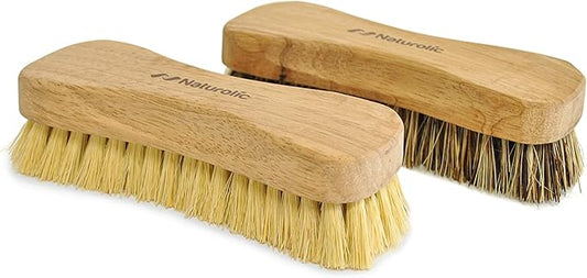 Naturolic All-Natural Wooden Scrub Brush Set | Wooden Handle | Tampico and Palmyra bristles | Eco Friendly Cleaning Products | Pack of 2