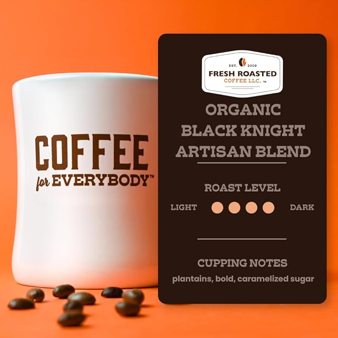 Fresh Roasted Coffee, Organic Black Knight | USDA Organic, Kosher | Dark Roast 24 Pods for K Cup Brewers