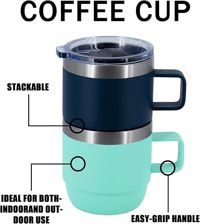 10 oz Stackable Mug, Stainless Steel cup with handle, Vacuum Insulated Espresso/Coffee Mug, shot Glass Set for 1-Piece Set for Coffee, Spirits, Wine, Tea - Pink