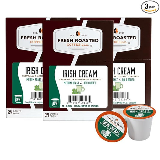 Fresh Roasted Coffee, Irish Cream, Flavored Coffee Pods, 72 Count