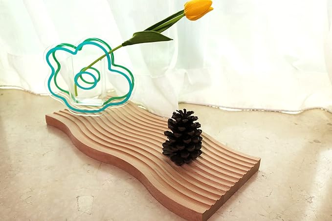 BLOFLO Decorative Tray Wave Shaped Natural Wooden Trays for Decor, Rustic Wood Serving Tray, Wood Decorative Trays for Coffee Table, Crystal Tray for Stones, Ottoman Tray for Living Room Home Kitchen