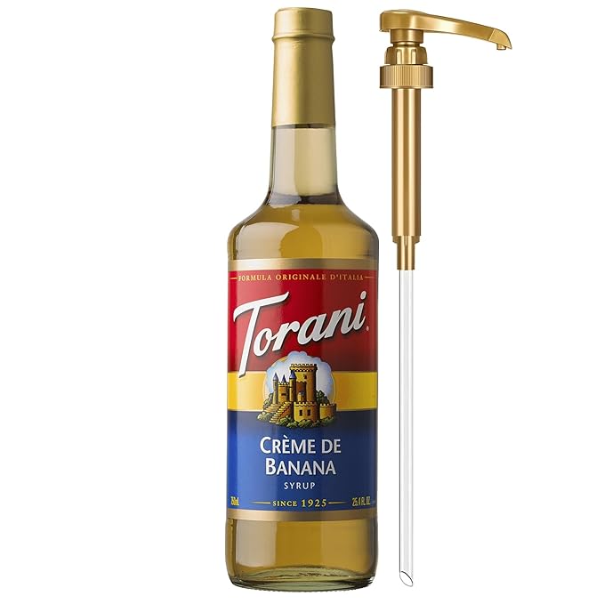 Torani Crème de Banana Syrup for Drinks & Desserts, Glass Bottle with Pump Included, 25.4 Fl Oz