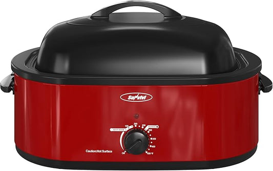 Sunvivi Electric Roaster,18 Quart Roasting Oven with Self-Basting Lid Removable Pan,Turkey Roaster Oven with 150 to 450F Temperature Control Cool-Touch Handles,Red