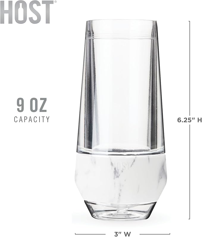 Host Champagne Freeze Stemless Chilling Wine Glasses, 9oz Set of 2, Freezer Cooling Cups, Insulated Flute Gifts for Women, For Mimosas, Prosecco and Bubbly, Marble