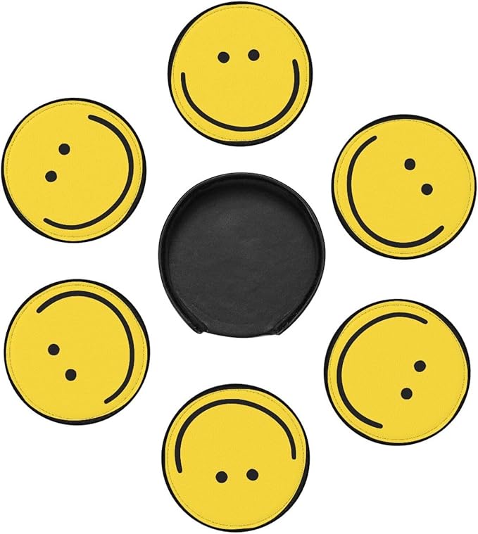 Smiley Face Coasters Set 6 for Drinks Happy Face Coaster for Coffee Table Gifts Home Decor,3.9 Inches