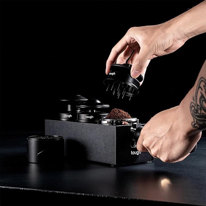 Espresso Tamper 58.5mm,Calibrated Spring Loaded Coffee Tamper Tool with Flat Base & UFO Design, Fits 58mm Portafilters, Coffee Accessories, Matte Black
