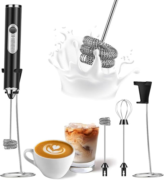 SOUTHMAN Milk Frother Foamer with Stainless Steel Stand, Rechargeable Electric Milk Frother Handheld Whisk, Drink Mixer for Latte, Cappuccino
