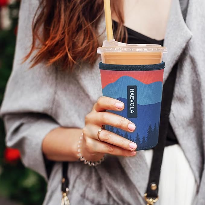 Reusable Insulated Neoprene Iced Coffee Cup Sleeve, Durable Drink Sleeve for Cold Beverages, Beverage Holder for Iced Coffee, Mountain Hush