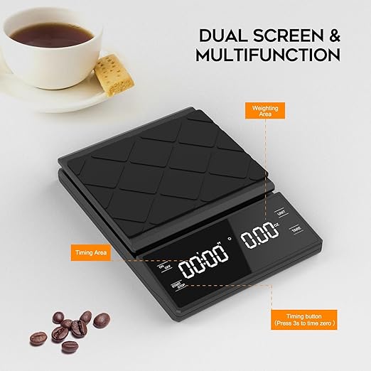 Coffee Scale with Timer, 0.1g High Precision Kitchen Scale Pour Over Drip Espresso Scale with LED Display, Manual&Automatic Timing with Type-C Charging Cable Touch Sensor and Silicone Cover