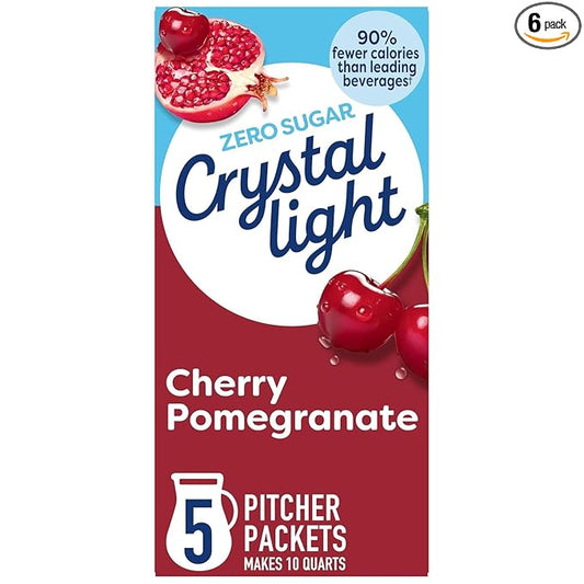 Crystal Light Zero Sugar Cherry Pomegranate Drink Mix, Naturally Flavored Powdered Beverage Packets, Low Calorie Water Flavoring for Pitchers, 10 Quarts per Box, 2.2 Oz (Pack of 6)