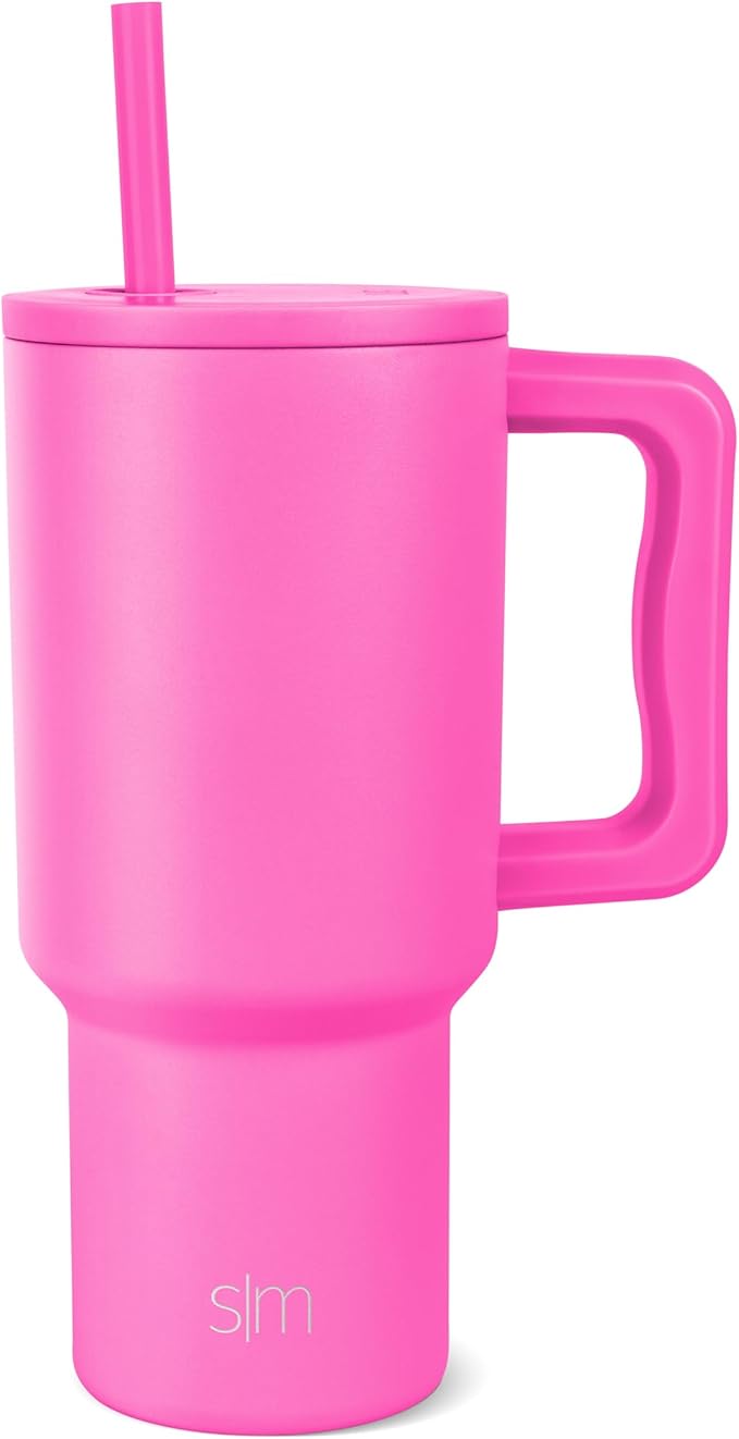 Simple Modern 30 oz Trek Tumbler with Handle and Straw Lid | Cup Holder Friendly Insulated Stainless Steel Travel Mug | Raspberry Vibes