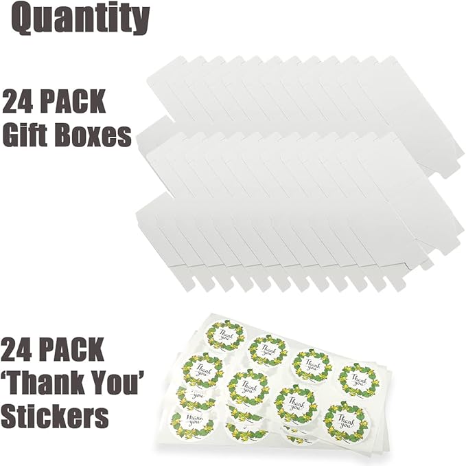 Frantis White 24 Pack 3x3x3 inch Small Gift Box with Lids for Party Gift Boxes, Ornament Boxes, Christmas Gift Boxes, Wedding Boxes Easy to Assemble Gift Box with 24 Thank You Stickers