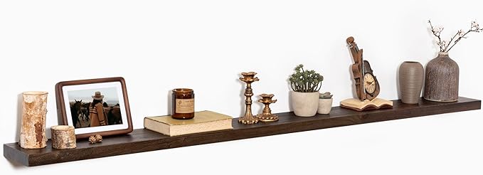 72 Inch Floating Shelves for Wall 1 Pack Shelves for Bedroom, Bathroom, Kitchen, Wall Mounted Rustic Solid Elm Wood Floating Shelf with Invisible Bracket for Books, Decor, Storage, Walnut