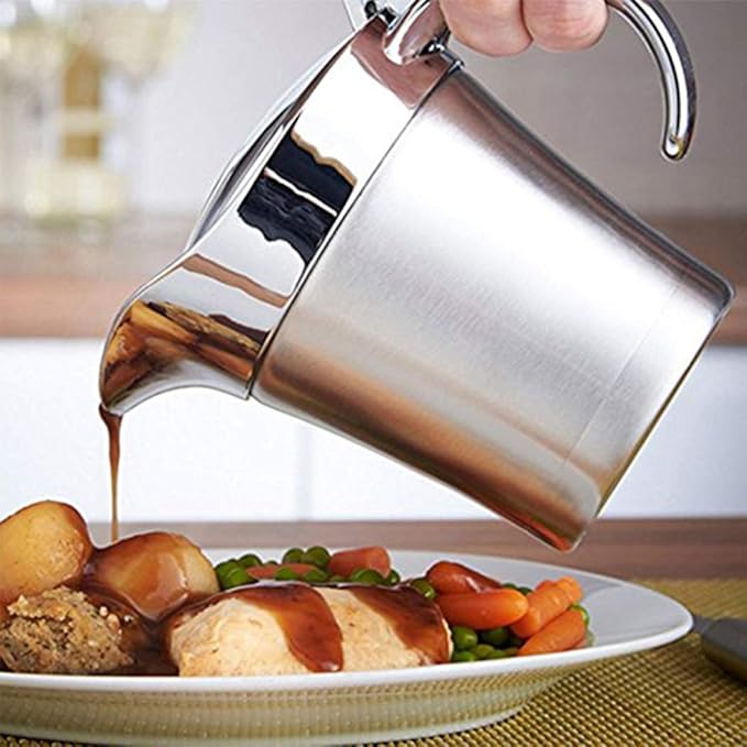 Double Insulated Gravy Boat - Stainless Steel Sauce Jug with Hinged Lid Hinged Lid Ideal for Gravy or Cream at Thanksgiving (450ML/16 OZ)