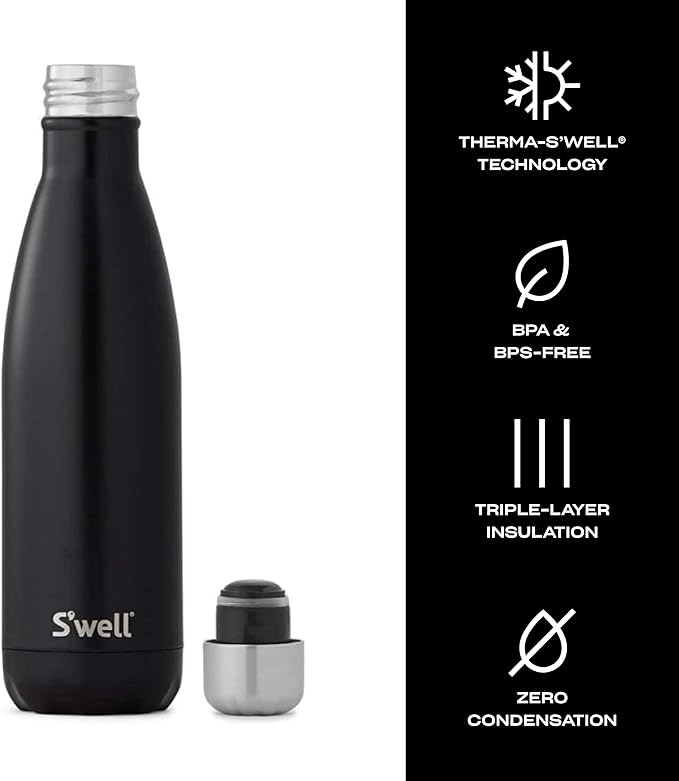 S’well Stainless Steel 17oz Water Bottle, London Chimney Design, Triple-Layer Vacuum Insulation Keeps Drinks Cold for 36 Hours and Hot for 18, BPA Free
