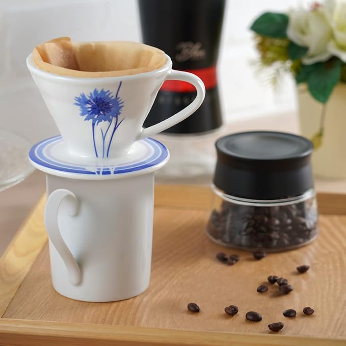 BLUE BREW Ceramic Pour Over Coffee Dripper, Size 01 Cone Coffee Maker (1-2 Cups), Manual Brew Maker, Dishwasher Safe, Portable Slow Brewing Accessories for Home, Travel, Camping, and Office (BB1001)