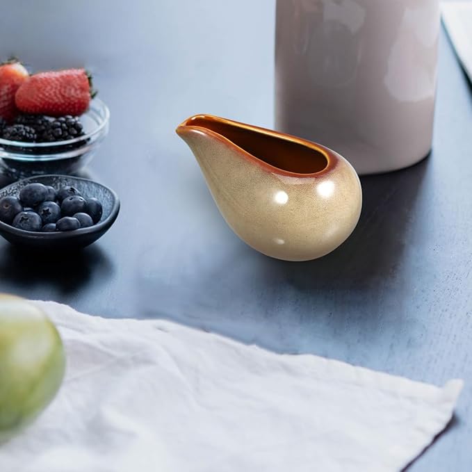 Amosfun Ceramic Sauce Pitcher Creamer Gravy Boat Small Porcelain Milk Jug Syrup Dispenser Serving Pitcher for Salad Dressing Coffee Tea 3.54X2.36X1.96In