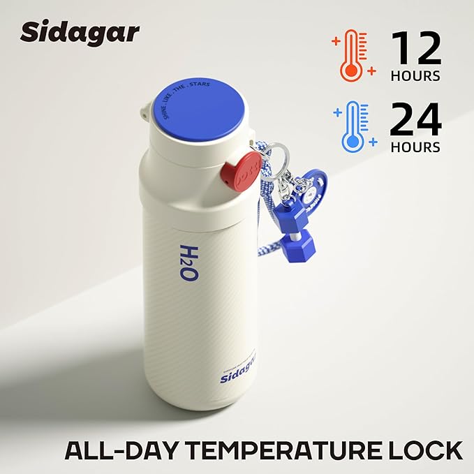 18 oz Insulated Water Bottle, Stainless Steel Travel Mug with Lid, Double Wall Vacuum Sports Water Bottle, BPA Free, Leak-Proof, Fits in Car Cup Holder, Great for Men Kid School, White