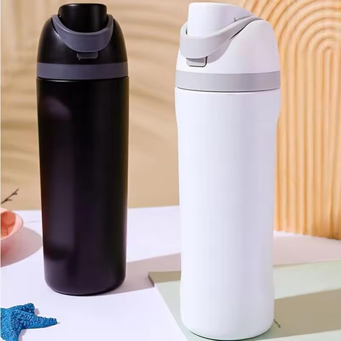 DUTHINGS Insulated Stainless Steel Water Bottle with Straw, 24 oz, Reusable Sports and Travel Bottle for School, Kids, and Outdoors - Leakproof and BPA-Free (WHITE)