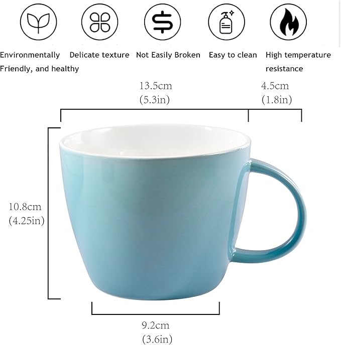 Large Coffee Cup Jumbo 30 Ounce Porcelain Mug for Soup Coffee Tea Ice Cream Fruit Cereal Milk Mocha Cocoa and Mulled Drinks, XXL Soup Mug Ramen Salad Bowl, Dishwasher Microwave Safe, Turquoise