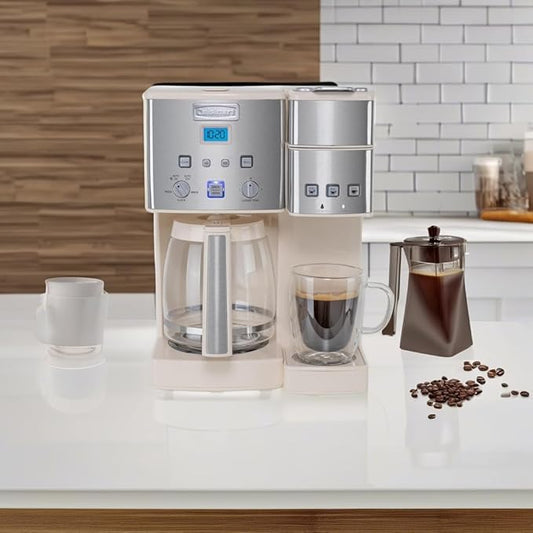 Cuisinart Single Serve + 12 Cup Coffee Maker, Offers 3-Sizes: 6-Ounces, 8-Ounces and 10-Ounces, Cream, SS-15P1CRM